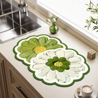 INS Flower Kitchen Drain Mat Absorbent Bathroom Drain Pad Non Slip Coffee Bar Kitchen Dish Drying Mats Dinnerware Placemat 건조 매트