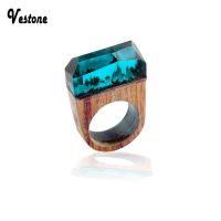 vestone New Fashion Sky Blue Resin Wooden Magic forest Rings Creative Handmade Rings for Women Fashion Jewelry JB001-1