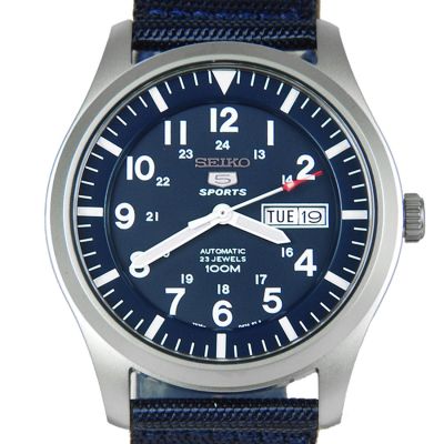 Seiko 5 Sports Men Automatic นาฬิกาข้อมือผู้ชาย สีน้ำเงิน สายผ้า รุ่น SNZG11K1