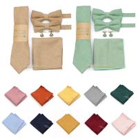 Colorful Solid Hot 5 PCS Set Soft Corduroy Cotton 7cm Tie Pocket Square Bowtie Cufflinks Men Wedding Party Cravat Gift Accessory Nails Screws Fastener