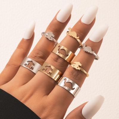 แหวนลายหัวใจกลวงสไตล์วินเทจชุดห่วงผีเสื้อสำหรับผู้หญิงแหวนฮิปฮอปโลหะแนวกอธิคปรับได้อินเทรนด์แหวนคู่