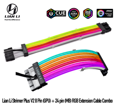 Lian Li Strimer Plus V2 RGB PSU Cable black, 24 Pin Strimmer / Lian Li 8 Pin GPU Power Strimer Plus - 30 cm [8+8 pin]