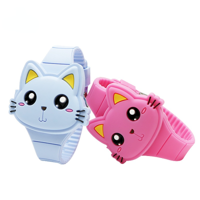 แฟชั่นเด็กดูน่ารักแมวรูปร่าง LED นาฬิกาดิจิตอลสำหรับสาวเด็ก BPA ฟรีซิลิโคนวงหอยออกแบบเด็กนาฬิกาข้อมือ