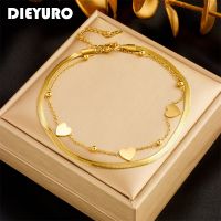 【CW】♟ஐ  DIEYURO 316L Layer Leg Anklets New Fashion Flat Snake Chain Jewelry