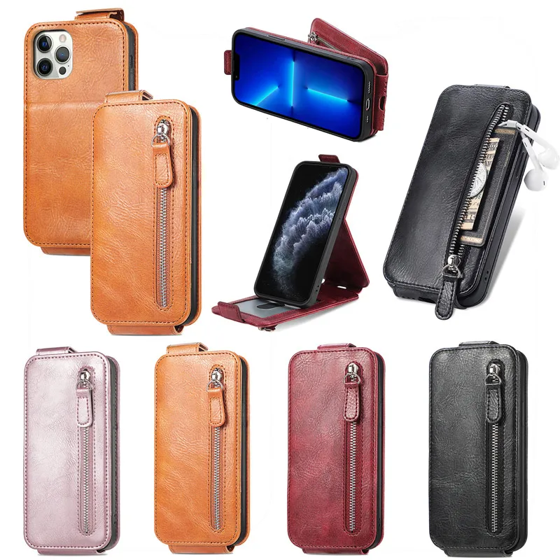 For iPhone 15 14 13 12 11 Pro Max Leather Wallet Card Holder Zipper Case  Cover