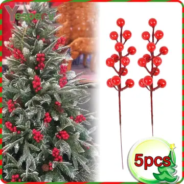 12Pcs Red Berry Stems Foam Red Berries Red Berries Stems Christmas Tree  Decor 