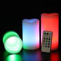 Set of 3 Round Melted Edge remote controled Flameless Wax Pillar Candle 4H8H Timer function FHome bar Wedding party-Multicolor
