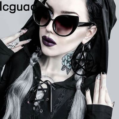 Halloween Dark Black Gothic Cat Eyes Sunglasses Vintage Luxury Brand Steampunk Oversized Sunglasses For Women Cycling Sunglasses
