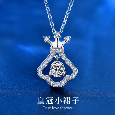 Small Skirt Necklace Wholesale 925 Sterling Silver Platinum Crown Clavicle Necklace Moissanite Pendant Simulation Diamond Set Chain