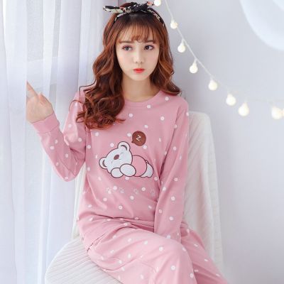 2019 Autumn 100 Cotton Long Sleeve Pajama Sets for Women Sleepwear Cute Cartoon Girls Pyjama Homewear Pijama Mujer Home Clothes
