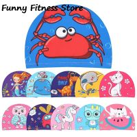 Super Cute Cartoon Swimming Caps for Children Ears Protect Long Hair Cover Polyester Fabric Elastic Kids Learning Swim Cap 2022 Swim Caps