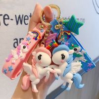Cartoon Rainbow Horse Key Ring Cute Unicorn Car Key Chain Pendant Creative Bag Pendant Ring Small Gift Keychains Wholesale