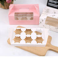 10pcs 246 Grain Paper Cup Cake Box Transparent Window Muffin Box White Cardboard Portable Baking Packaging Box Creative Gift B