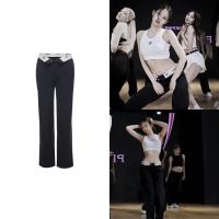 COD DSGERTRYTYIIO Blackpink Jennie Casual High Waist Letter print Trousers Womens Loose Wide Leg dance Pants