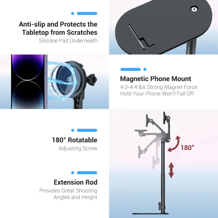 jjc-ขาตตั้งเดสก์ท็อปแม่เหล็กแท่นยึดกล้องเซลฟี่พร้อมรีโมทคอนโทรลไร้สายสำหรับการถ่าย-vlog-การสตรีมสด
