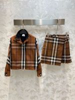 23 Autumn/Winter New Casual Classic Plaid Stripe Standing Collar Long Sleeve Top B Family Set Slim and Versatile Top