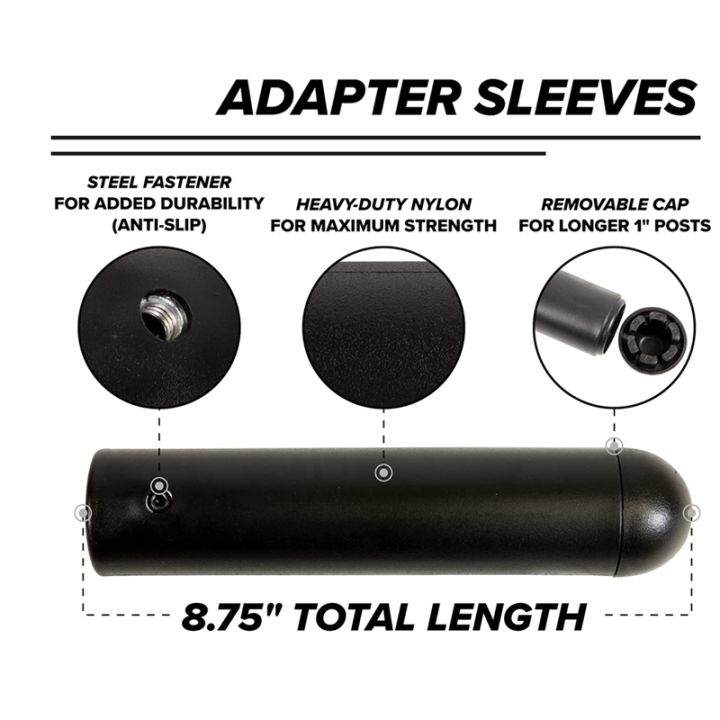 2x-adapter-sleeve-8inch-convert-1inch-bars-or-posts-to-2inch-bars-or-posts-removeable-end-cap-for-longer-posts