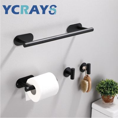 【jw】✸❆ Ycrays sem perfuração preto acessórios do banheiro conjuntos de tecido higiênico rolo suporte papel toalheiro barra ferroviário anel robe gancho ferragem