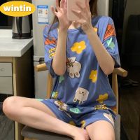 Wintin Pajamas Womens Summer Loose plus Size Sweet Cute Student Short Sleeve Shorts Can Be Worn outside Korean Style Homewear Suit