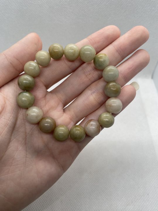 Unisex Tea Yellow Red and Oil Green Jade Bracelet 茶黄撒红翡和油青