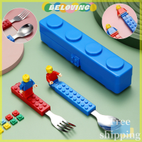 Beloving แฟลชขายสแตนเลสเด็กส้อมตลก Set Sendok ของเล่นบล็อคก่อสร้างการ์ตูนเหล็กเครื่องใช้บนโต๊ะอาหารของเล่นจิ๊กซอว์จัดเก็บแบบพกพา