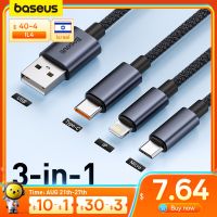 Baseus สายเคเบิลชนิด C 3 In 1สำหรับสาย USB เหมาะสำหรับ Samsung ที่เหมาะกับ Xiaomi Mi 9เหมาะสำหรับสาย Huawei สำหรับสายข้อมูลไมโคร USB 13 12 11ที่ชาร์จแบตเตอรี่โทรศัพท์