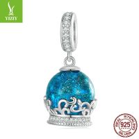 [COD] posture rhyme blue dreamy crystal ball lucky beads retro s925 silver diy pendant accessories BSC735