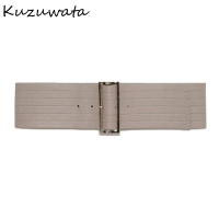 Kuzuwata 2022 Autumn Winter New Women Waistband Simple Solid Leather Perforated Metal Button Wide Waist Belt Designer Girdle