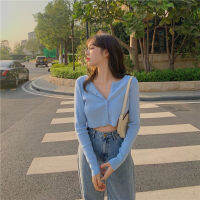 Grace_Chili 5203 เสื้อผ้าแฟชั่นสวยๆ สีพื้นพร้อมส่ง เสื้อ ​cardigan เสื้อแขนยาว ตัวสั้น สีพื้น คอกลม ถอดกระดุมได้ ใส่เดี่ยวหรือคลุม สุดเซ็กซี่