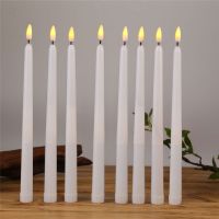 12 Pieces Plastic Flameless Battery Operated LED CandlesYellow Amber Flickering Halloween Taper Candles For Event and Party