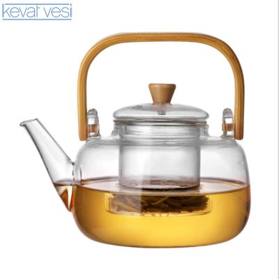 หนากาน้ำชาแก้วความร้อนกาต้มน้ำแรงต้านด้วยด้ามไม้ไผ่สามารถถูกใช้เซรามิกไฟฟ้าเตาเดือดชาดอกไม้หม้อ