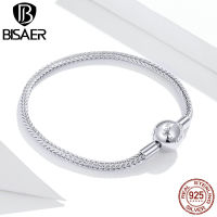 BISAER Simple Basic Bracelet 925 Sterling Silver Snake Chain Femme Bracelets for Women Lobster Clasp Jewelry ECB201