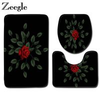 Zeegle 3D Flower Pattern Bath Mat 3Pcs Bathroom Car Non-slip Bathroom Floor Mat Bath Rugs Absorbent Cover Toilet Bathroom Mat