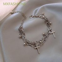 MXFASHIONE Geometric Heart Bangles Cool Fashion Jewelry Cross Beaded Bracelets Women Chain New Love Heart Gothic Hip Hop Double Layered 5251106✐