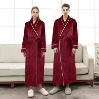 Robe Winter Flannel Soft Kimono Gown Warm Long Bathrobe Homewear Sleepwear Long Sleeve Robe Coat For Men Women Thick Sleepwear