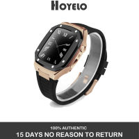 Hoyelo ชุดดัดแปลงโลหะสำหรับนาฬิกา Apple คลังสินค้าพร้อม Tali Jam Tangan Karet 44มม. 45มม. 41มม. และสเตนเลสกรณีนาฬิกาเหล็กซีรีส์8 7 6/5/4/SE + 44มม.