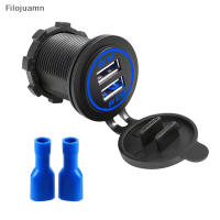 Filojuamn Universal รถจักรยานยนต์ Car Charger ไฟ LED DUAL PORT USB Charger Power Socket Quick Charge ซ็อกเก็ตกันน้ำสำหรับรถจักรยานยนต์รถยนต์รถบรรทุก ATV เรือ