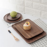 Rectangle Black Walnut Wood Plate candy Fruit Dishes Saucer Dessert Dinner Bread Pizza Food Storage Tray Round Shape Plate