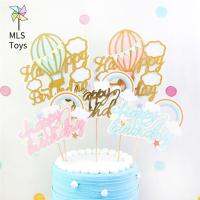 MLS อุปกรณ์ของขวัญแบบทำมืออุปกรณ์ปาร์ตี้ตกแต่งเค้กด้วยก้อนเมฆสีรุ้งที่ตกแต่งคัพเค้กเค้กธง