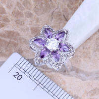 Incredible Purple Cubic Zirconia สีขาว CZ Silver Plated ชุดเครื่องประดับต่างหูจี้แหวนขนาด67 8 9 10 S0435