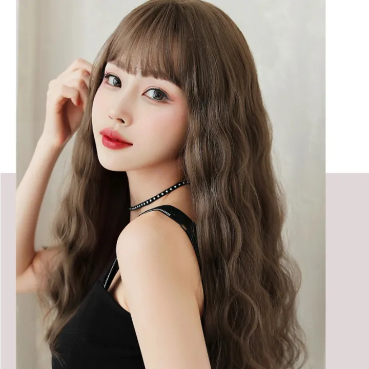 Seven Queen]58cm Wig Female Long Hair Full Headgear Style Long Curly Hair  New Hair Cover Natural Corn Perm Medium Long Wool Roll C-0295 | Lazada PH