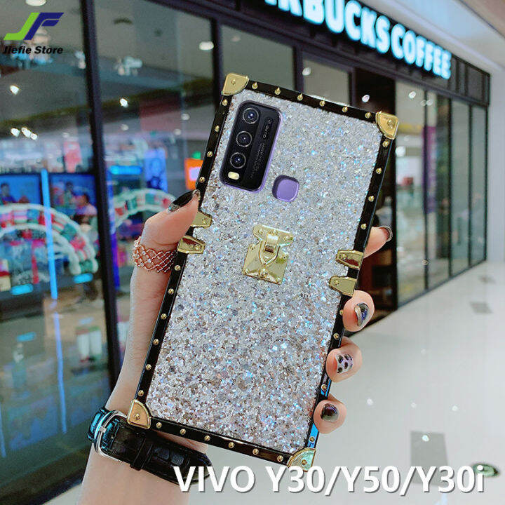 jiefie-เคสมือถือสำหรับ-vivo-y30-vivo-y50-vivo-y30i-vivo-y76-vivo-y76s-y72เคสโทรศัพท์กรอบกรอบตอกหมุดแบรนด์กระแสแฟชั่นแวววาว