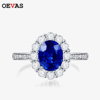 OEVAS 100 925 Sterling Silver 7*9mm Oval Sapphire Wedding Rings For Women Sparkling High Carbon Diamond Party Fine Jewelry Gift