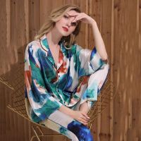 COD SDFGDERGRER Womens silk pajamas loose fashion tie-dye long-sleeved trousers casual homewear sleepwear