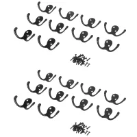 20 Pcs Heavy Duty Double Prong Coat Hooks Wall Mounted with 40 Screws (Black)