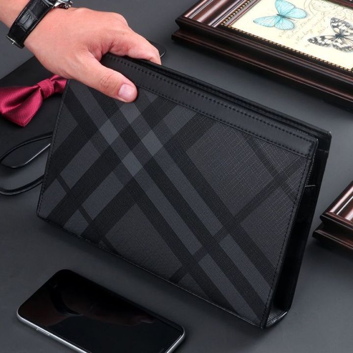 Handbag Men's Fashion Trendy Brand Men's Clutch Bag Large Capacity Casual  Business Clutch Bag Plaid Luxury Clip Bag for Men