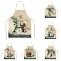 1 Pack Floral Alphabet Animal Series Kitchen Cooking Aprons Kids Linen Bibs Household Cleaning Indoor Aprons Adult Women Aprons