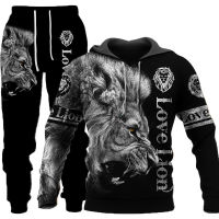 The Tiger 3D Printed Mens Sweatshirt Hoodies Set Mens Lion TracksuitPulloverJacketPants Sportswear Autumn Winter Male Suit