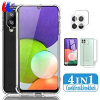 4in1 phone case for Samsung Galaxy A22 5G A22 4G A72 A52 A42 A32 A12 A02 A02S 4G 5G TPU Transparent case screen protector Tempered glass HD camera lens back film samsung A22 5G A22 4G