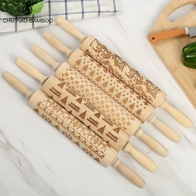 35 and 42 cm Christmas Embossing Rolling Pin Baking Cookies Noodle Biscuit Fondant Cake Dough Engraved Roller Reindeer Snowflake